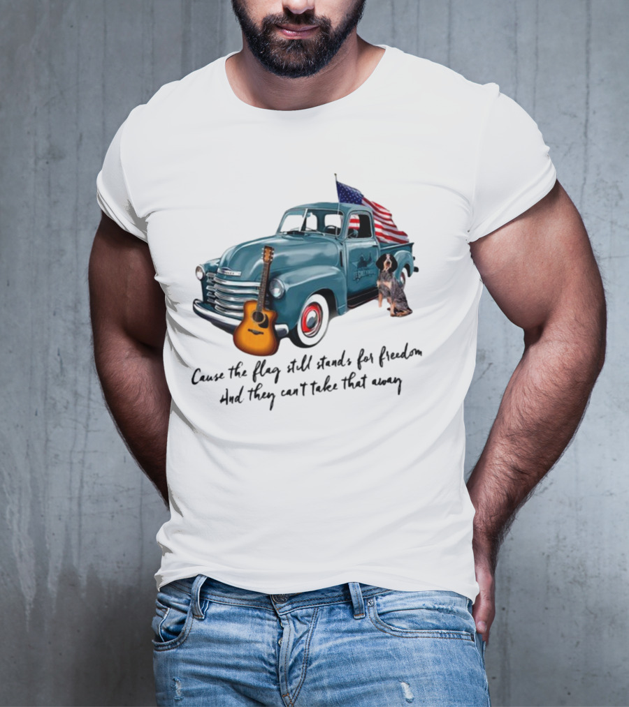 Cause The Flag Still Stands For Freedom And They Can't Take That Away Vintage Truck Guitar Dog Patriotism T-Shirt