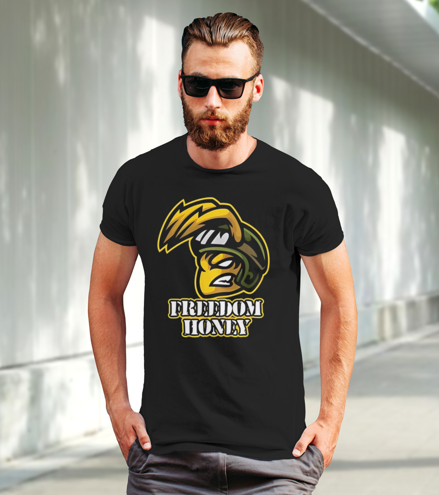 Freedom Honey Angry Yellow Cartoon Soldier Helmet T-Shirt