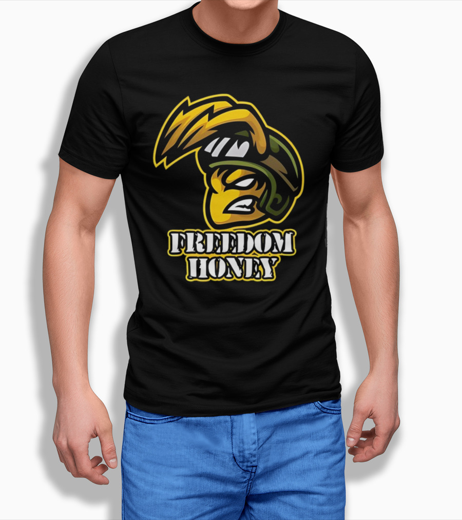 Freedom Honey Angry Yellow Cartoon Soldier Helmet T-Shirt