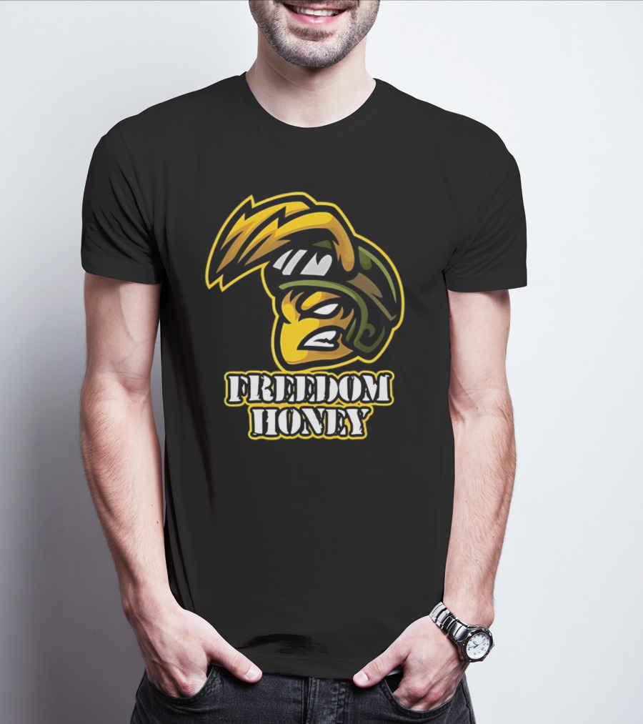 Freedom Honey Angry Yellow Cartoon Soldier Helmet T-Shirt