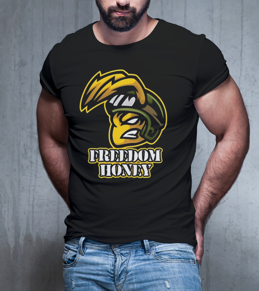 Freedom Honey Angry Yellow Cartoon Soldier Helmet T-Shirt