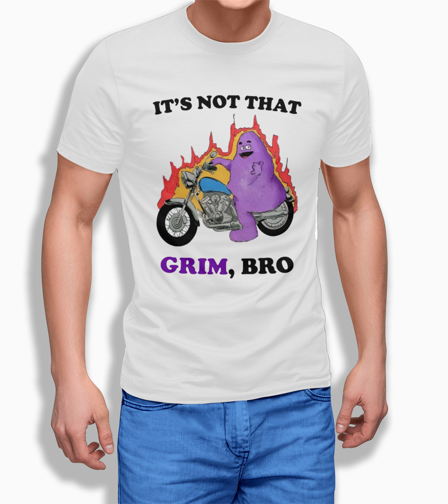 It's Not That Grim Bro Purple Character Riding Motorcycle With Flames T-Shirt