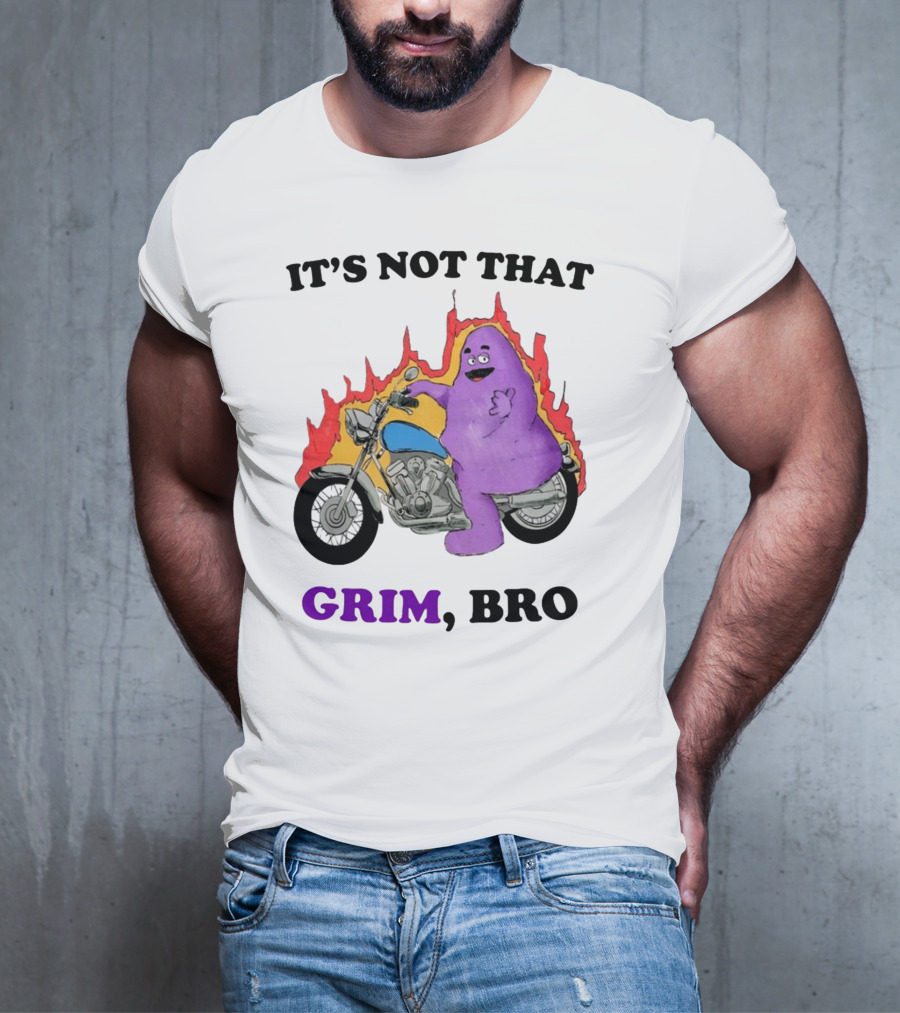 It's Not That Grim Bro Purple Character Riding Motorcycle With Flames T-Shirt