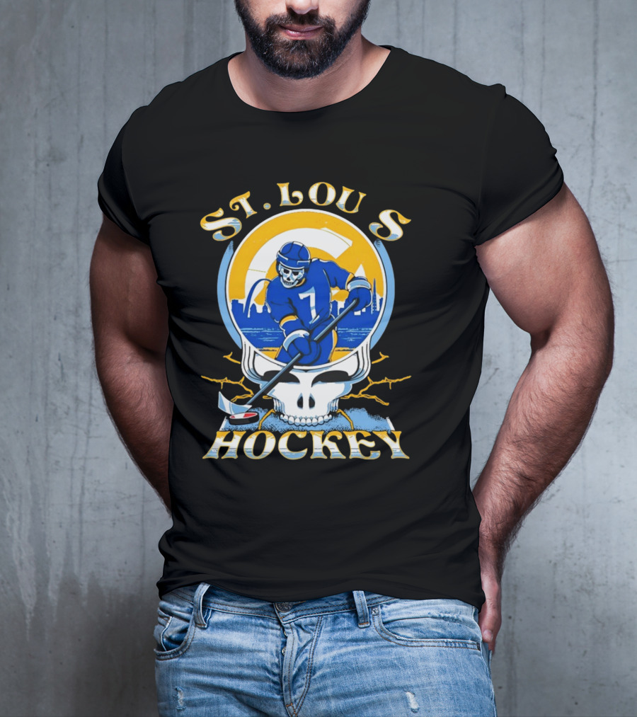 St Louis Hockey Grateful Dead Inspired Skeleton Playing Hockey T-Shirt