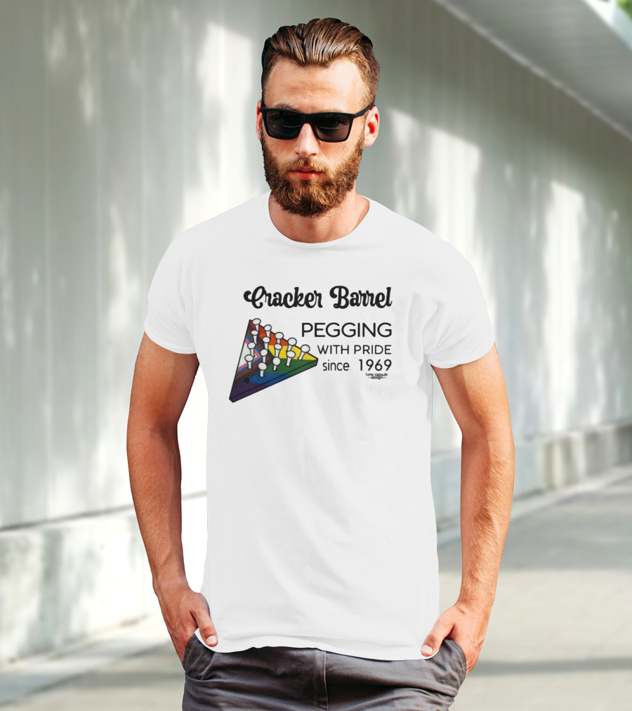 Cracker Barrel Pegging With Pride Since 1969 Rainbow Triangle Peg Board T-Shirt