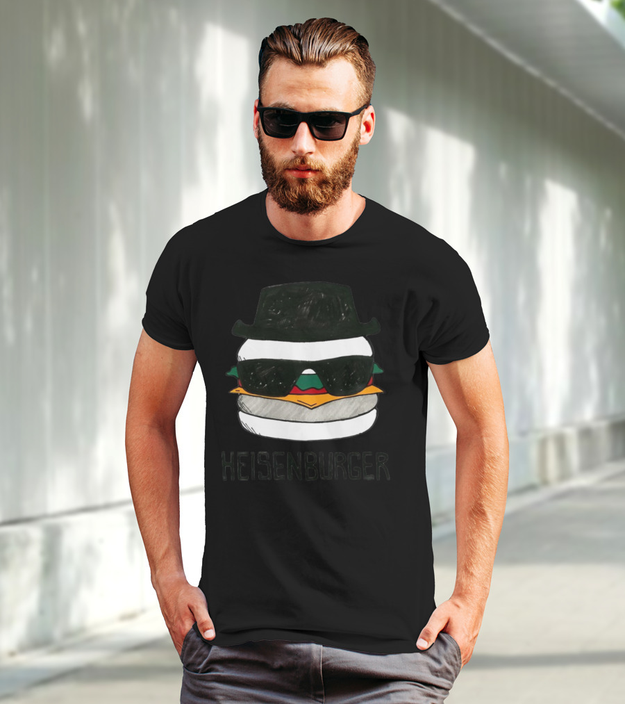 Heisenberg Heisenburger Breaking Bad Walter White Black Hat Sunglasses Burger T-Shirt