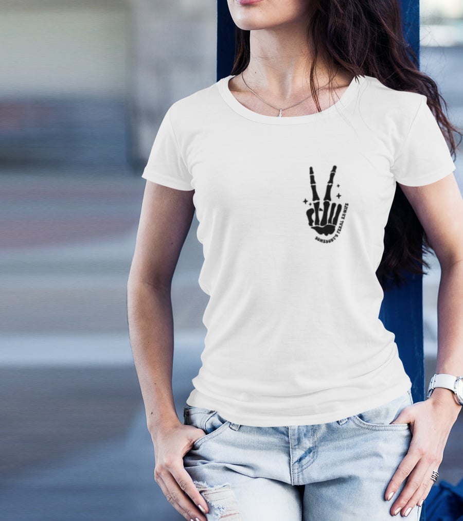 Somebody's Feral Ex Wife Skeleton Peace Hand Gesture T-Shirt
