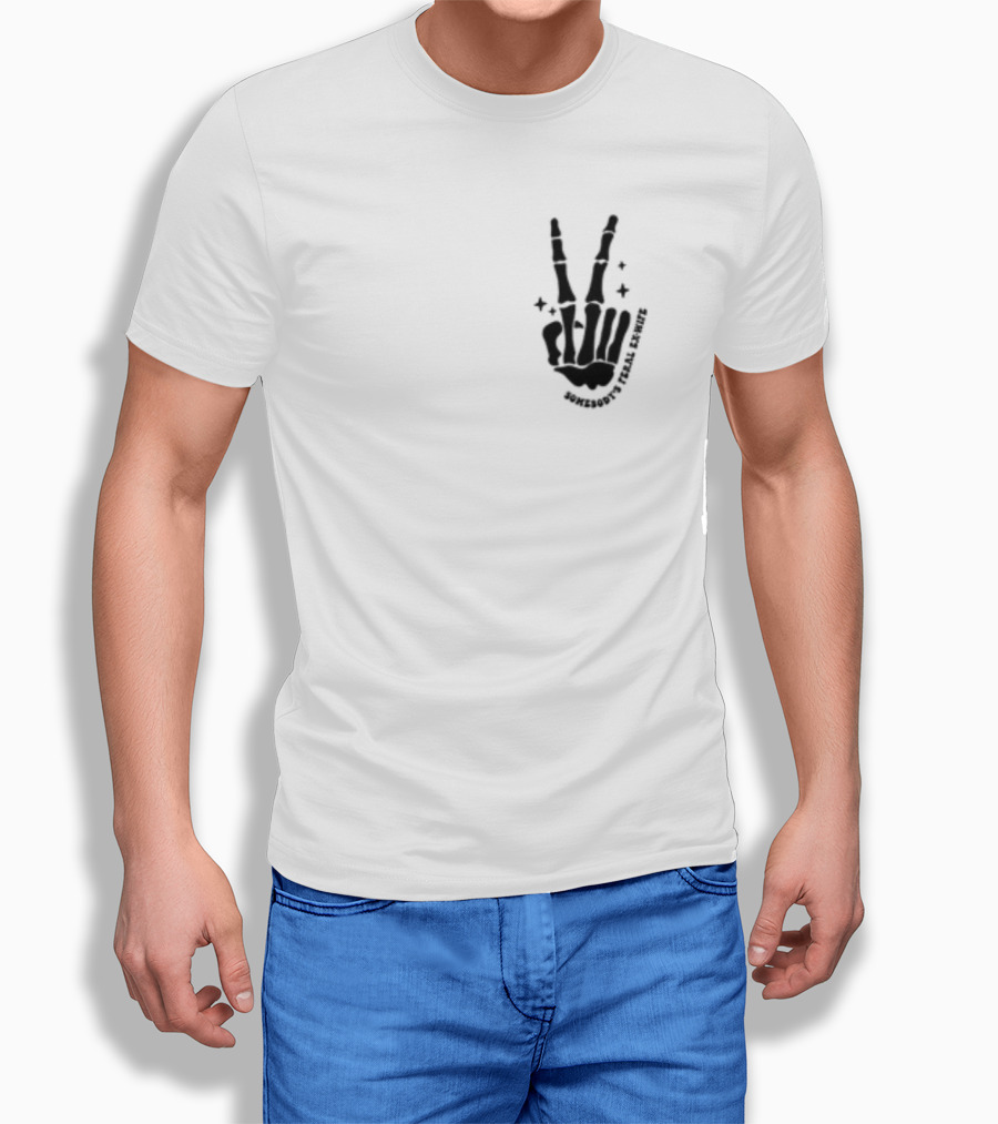 Somebody's Feral Ex Wife Skeleton Peace Hand Gesture T-Shirt