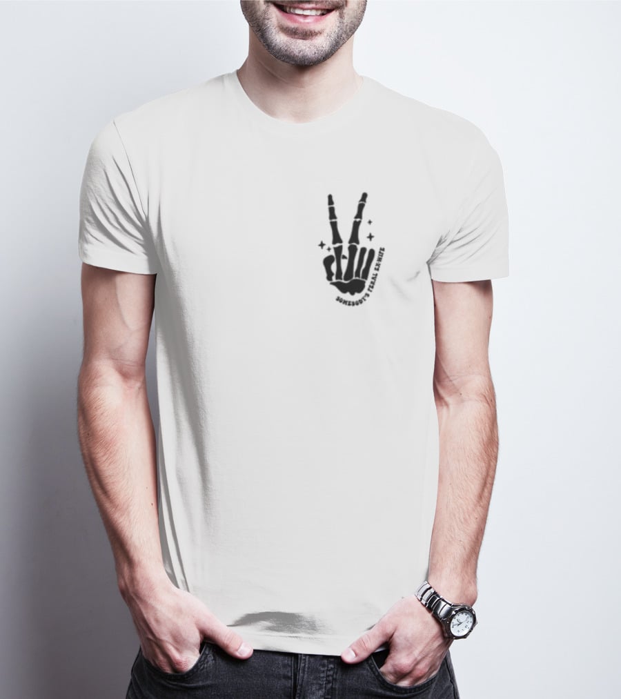 Somebody's Feral Ex Wife Skeleton Peace Hand Gesture T-Shirt