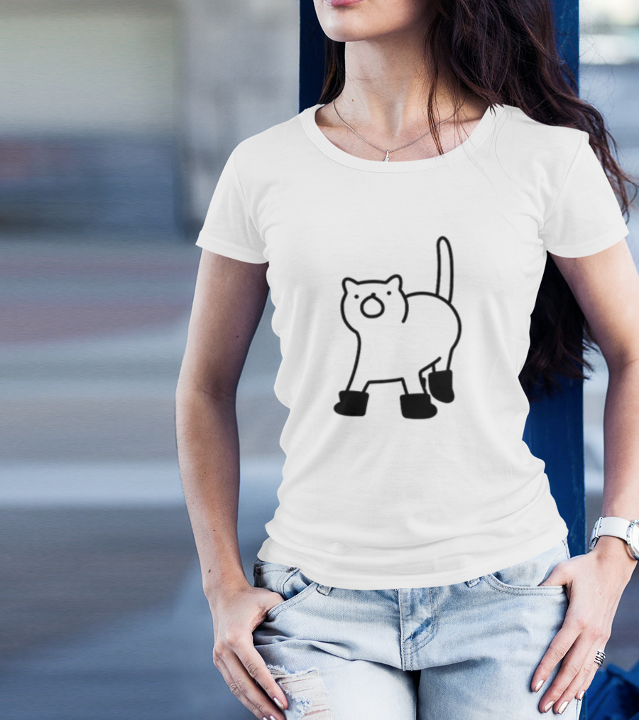 Poorly Drawn Cats Puss In Boots Cute Cartoon T-Shirt