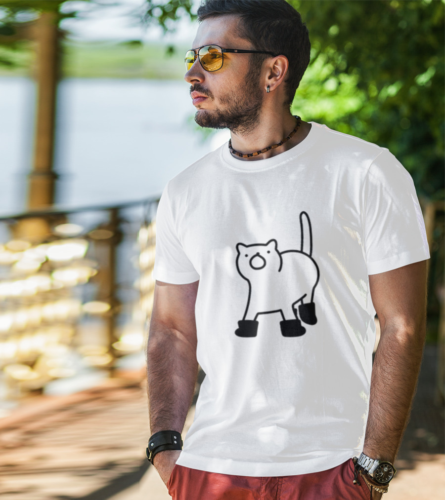 Poorly Drawn Cats Puss In Boots Cute Cartoon T-Shirt