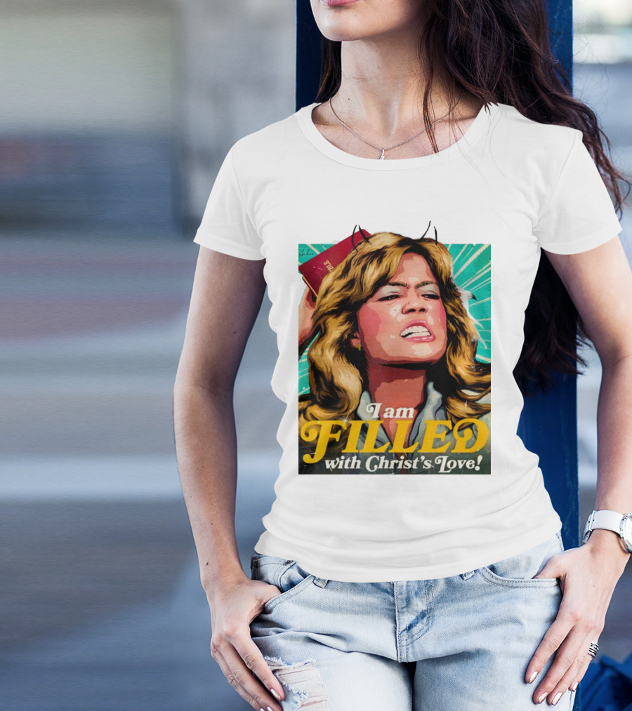 I Am Filled With Christ's Love Vintage Comic Style Woman Holding Bible T-Shirt