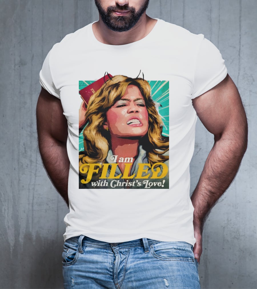 I Am Filled With Christ's Love Vintage Comic Style Woman Holding Bible T-Shirt