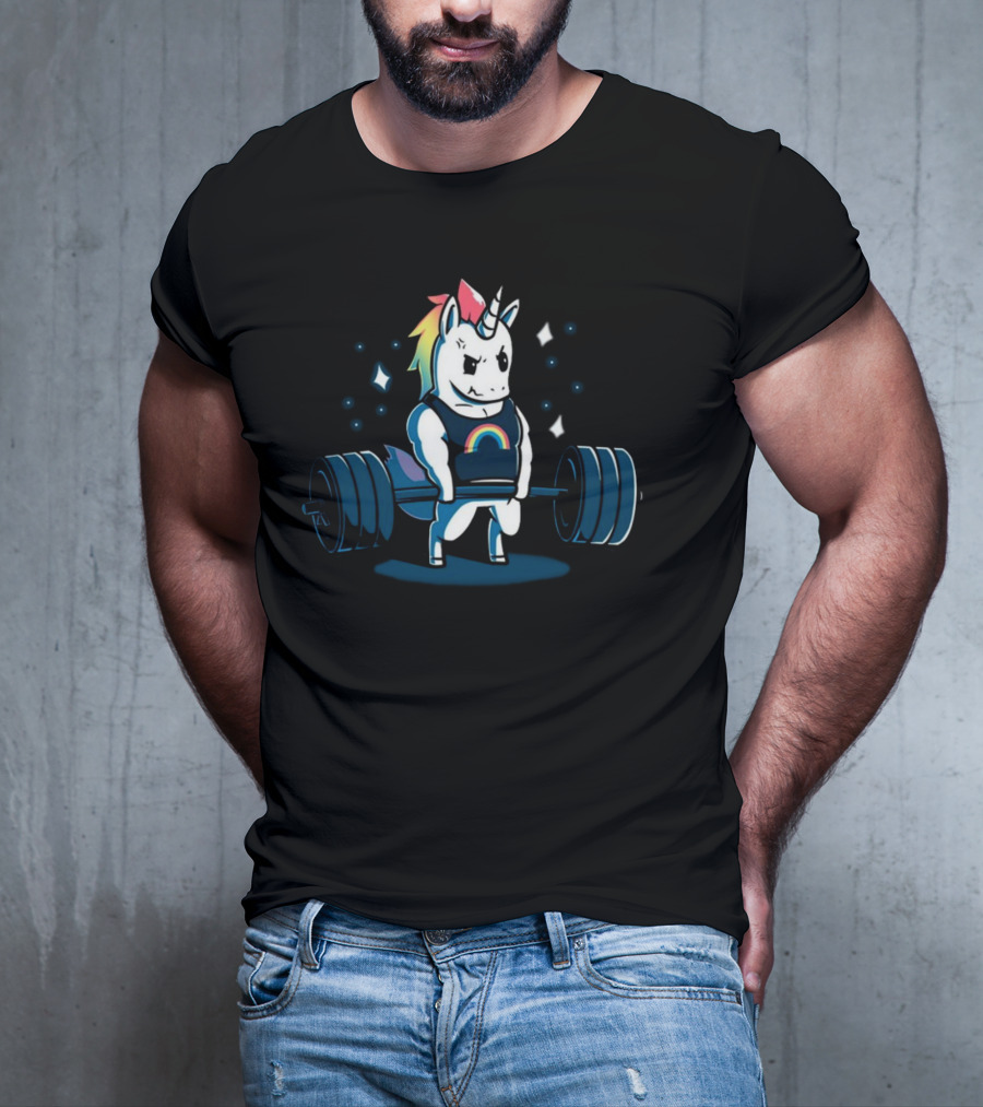 Pride Rainbow Unicorn Weightlifting Barbell T-Shirt