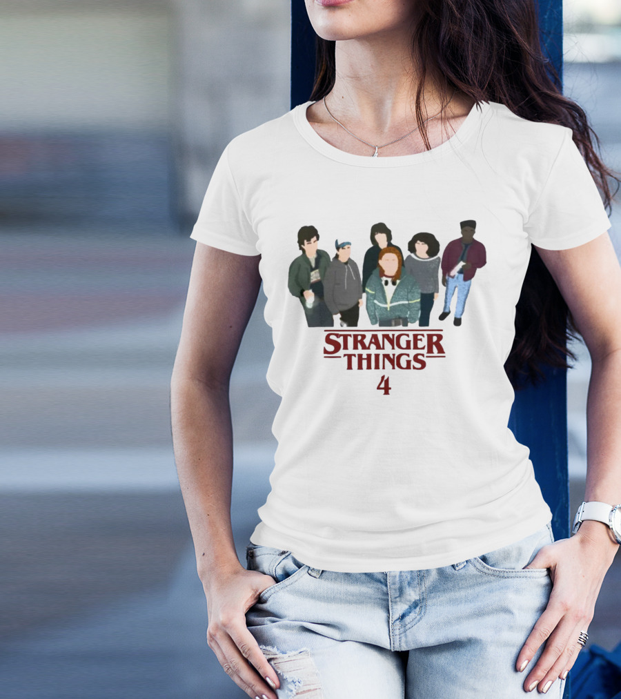 Stranger Things 4 Cast Illustration Steve Harrington Group T-Shirt
