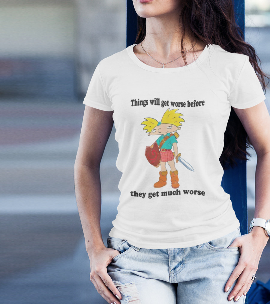 Justinsshirtstore Hey Arnold Warrior Things Will Get Worse Before They Get Much Worse T-Shirt