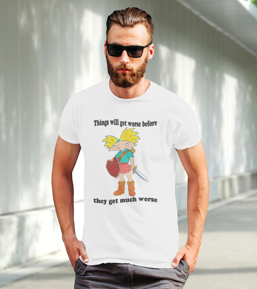 Justinsshirtstore Hey Arnold Warrior Things Will Get Worse Before They Get Much Worse T-Shirt