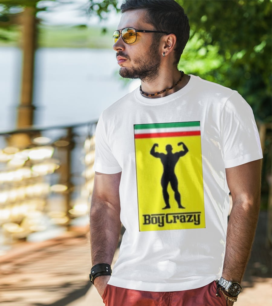 Boy Crazy Italia Bodybuilding Silhouette Italian Flag T-Shirt