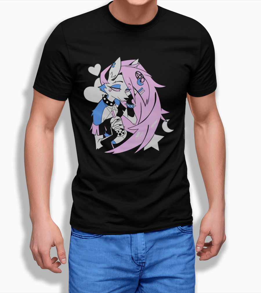 Trans Colored Loona Pastel Goth Aesthetic With Heart And Star Symbols T-Shirt