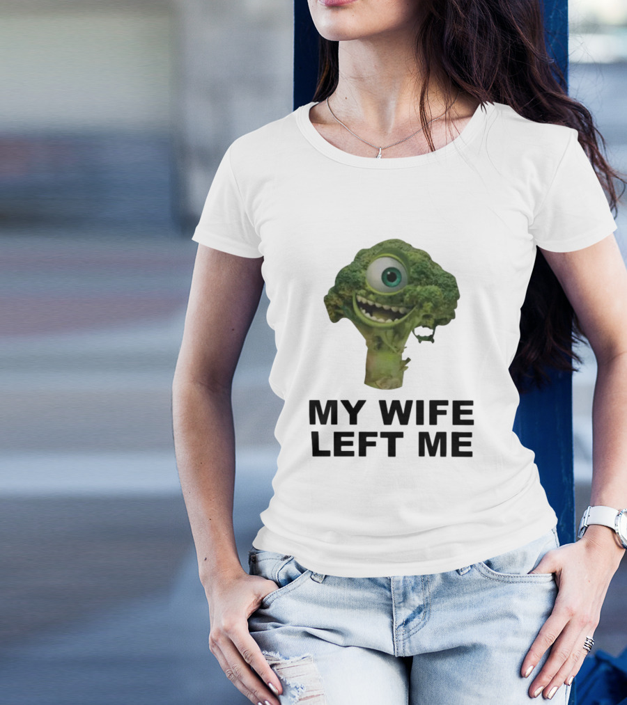 My Wife Left Me One-Eyed Smiling Broccoli T-Shirt