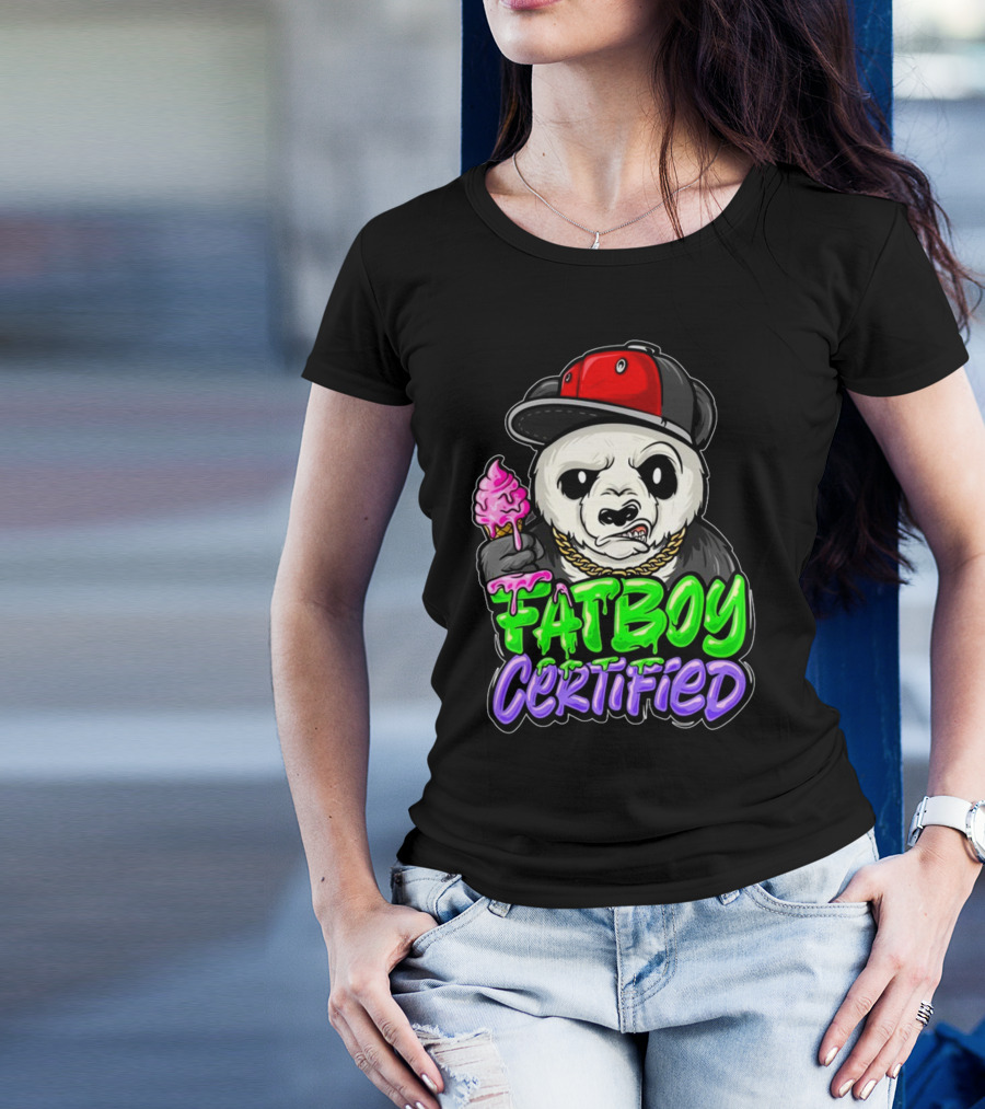 Fat Boy Certified Panda With Red Cap And Ice Cream T-Shirt