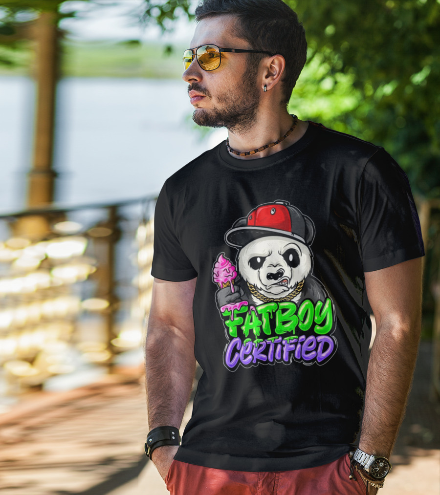 Fat Boy Certified Panda With Red Cap And Ice Cream T-Shirt