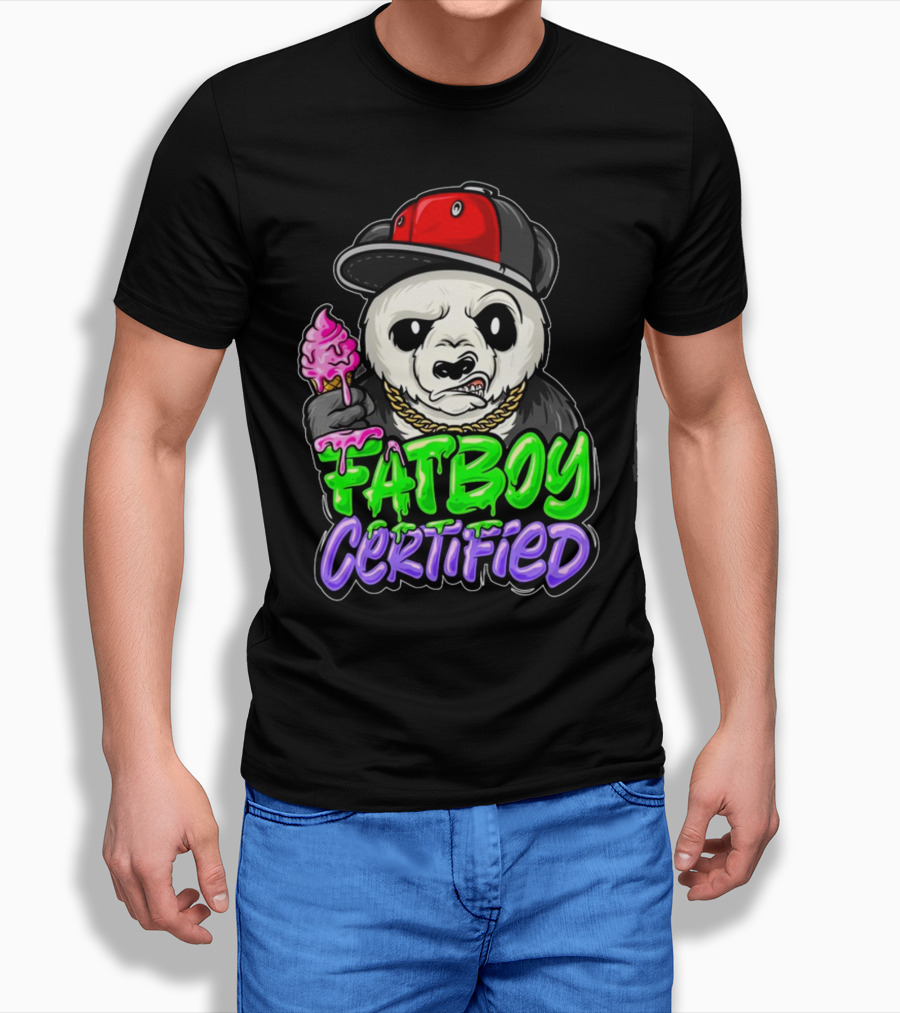 Fat Boy Certified Panda With Red Cap And Ice Cream T-Shirt