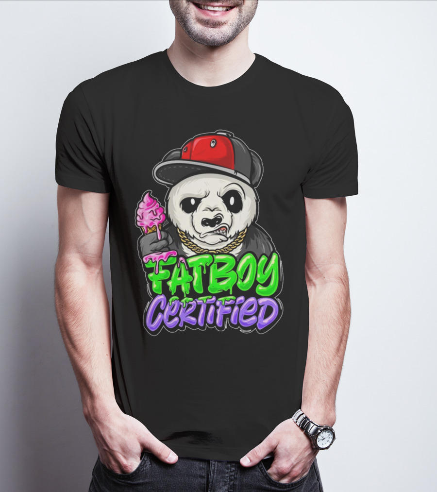 Fat Boy Certified Panda With Red Cap And Ice Cream T-Shirt