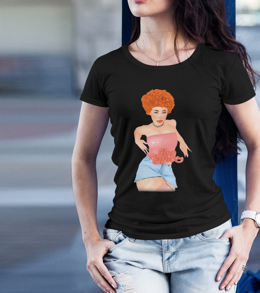 Icespicemusic Ice Spice Red Hair Pink Top Denim Skirt T-Shirt