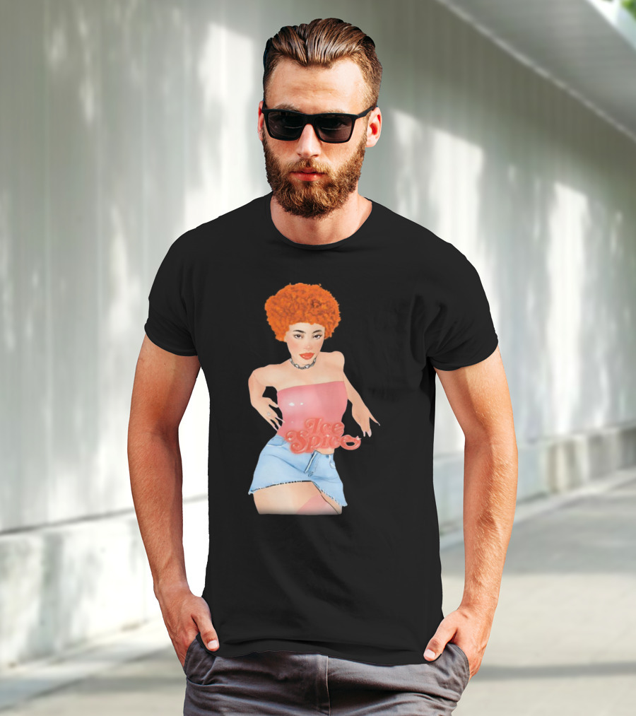 Icespicemusic Ice Spice Red Hair Pink Top Denim Skirt T-Shirt