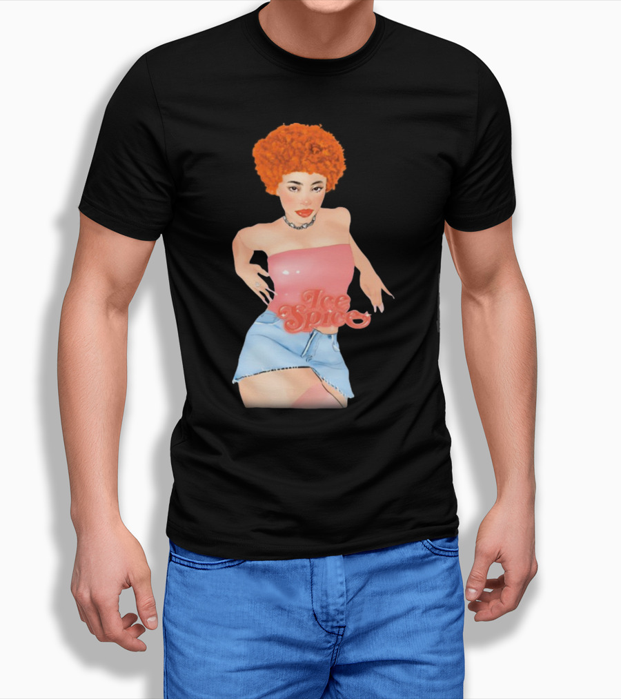Icespicemusic Ice Spice Red Hair Pink Top Denim Skirt T-Shirt