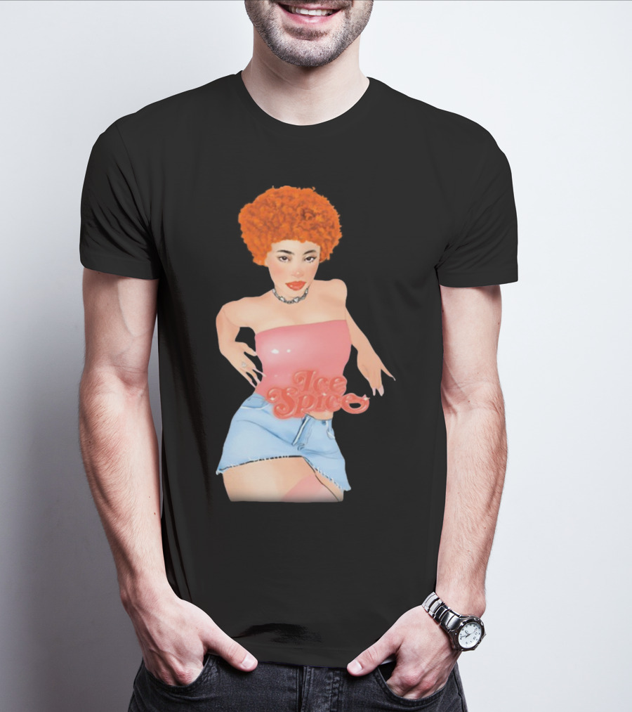 Icespicemusic Ice Spice Red Hair Pink Top Denim Skirt T-Shirt