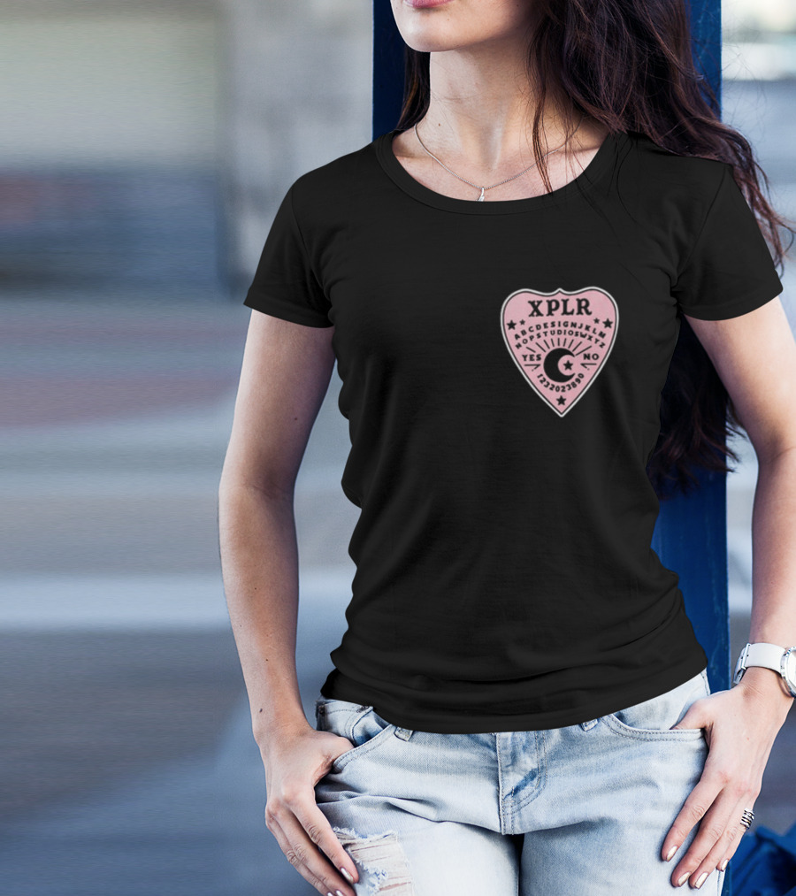 XPLR Planchette ABCDEFGHIJKLMNOPQRSTUVWXYZ YES NO 1234567890 Sam And Colby Ouija T-Shirt