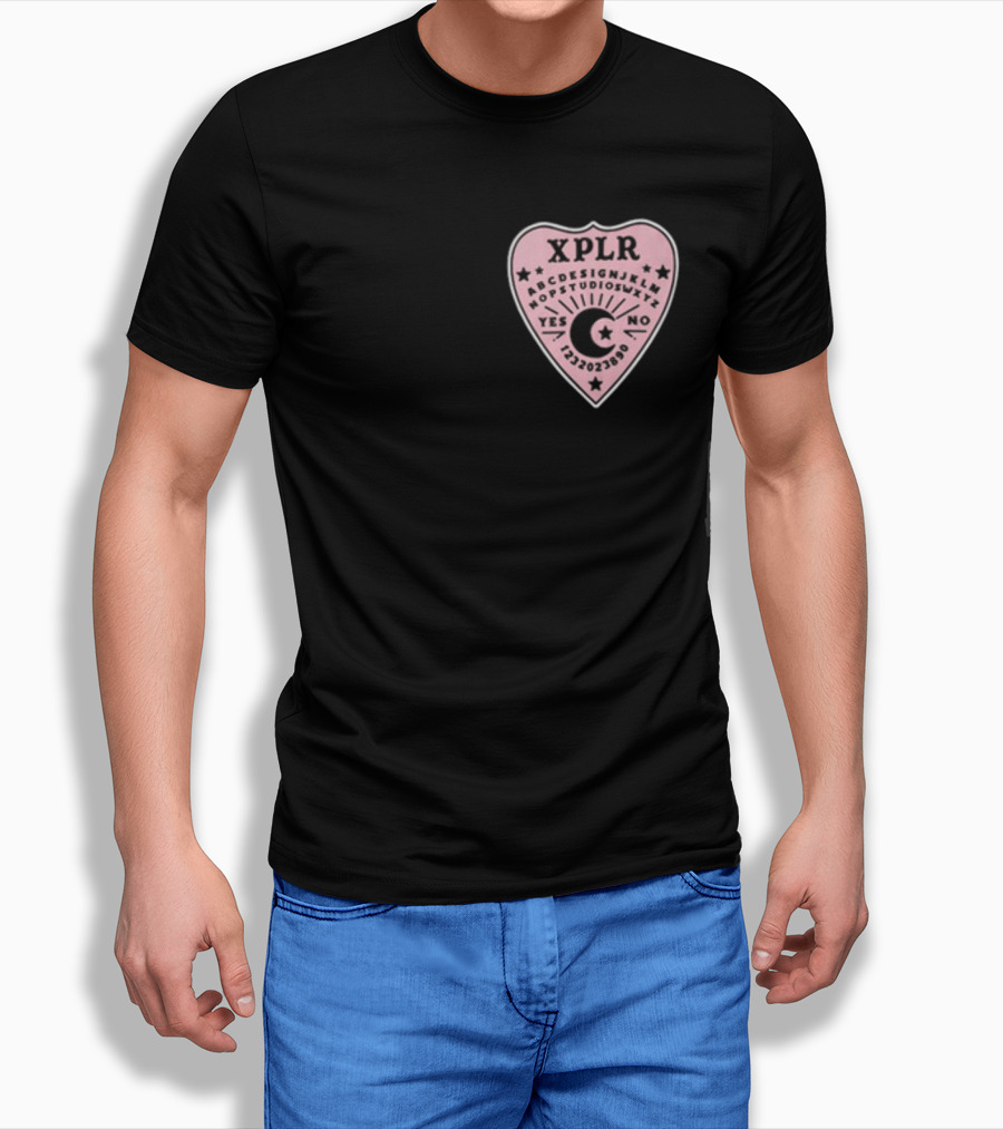 XPLR Planchette ABCDEFGHIJKLMNOPQRSTUVWXYZ YES NO 1234567890 Sam And Colby Ouija T-Shirt