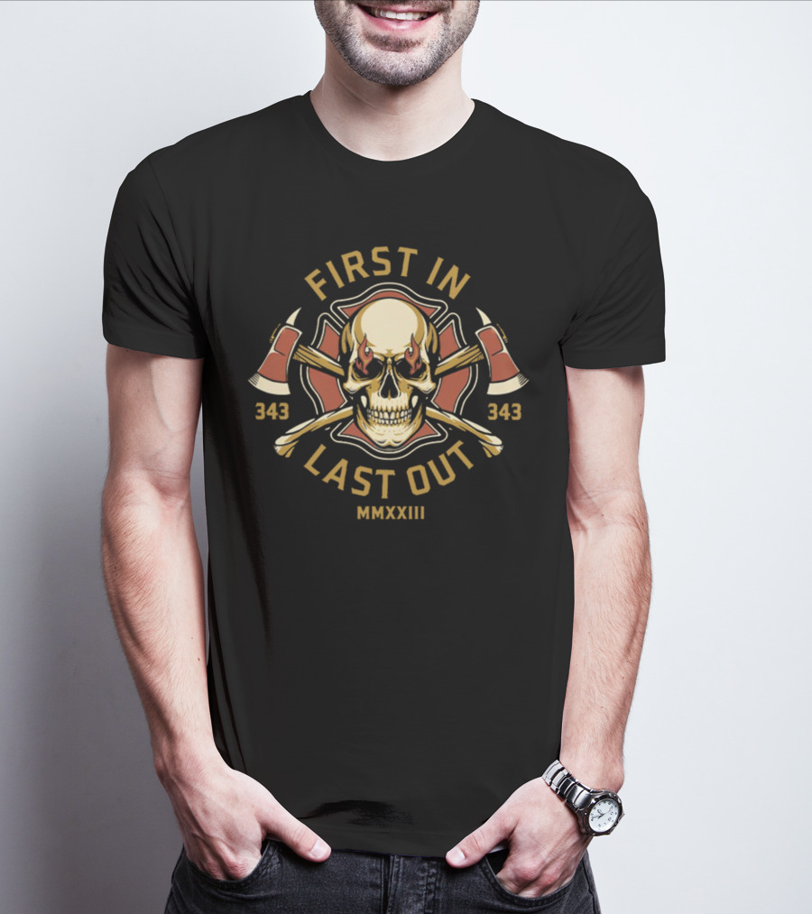 First In Last Out Skull With Axes MMXXIII 343 T-Shirt