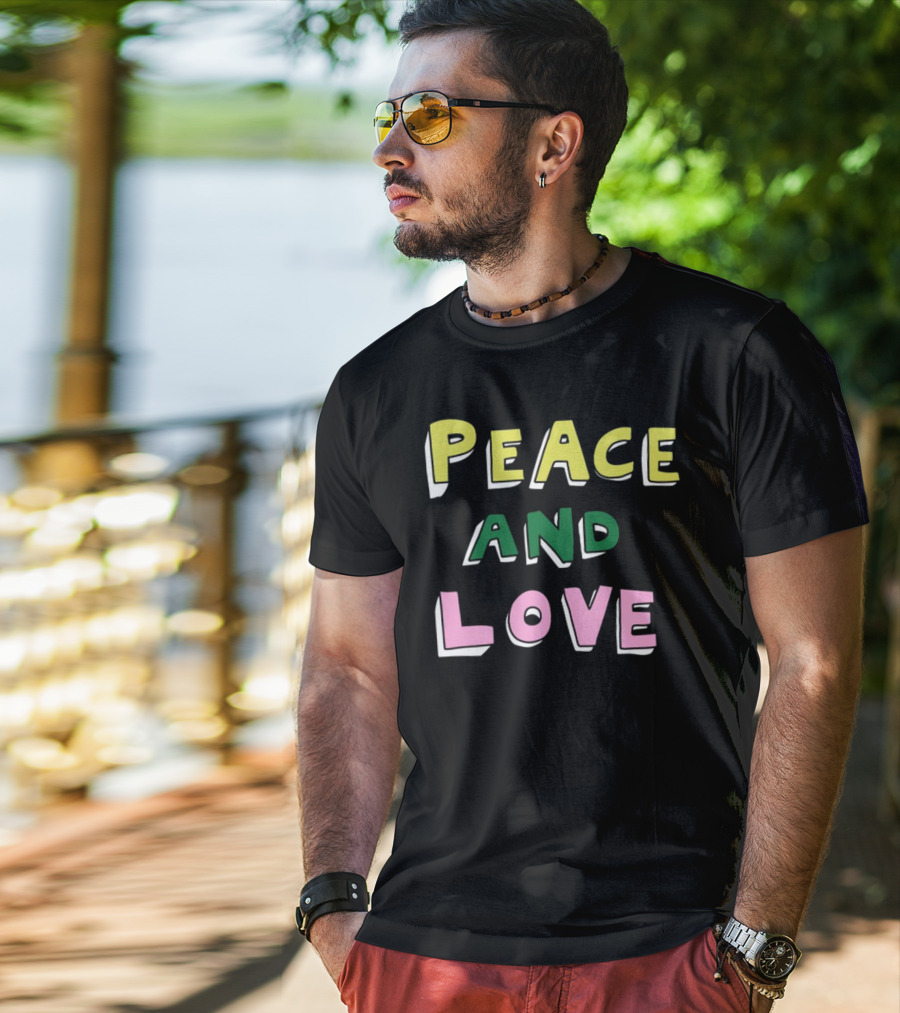 Bella Freud Peace And Love Text Bold Colorful Letters T-Shirt