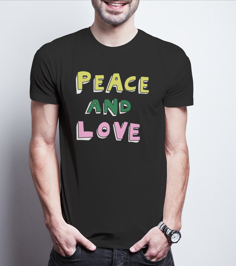 Bella Freud Peace And Love Text Bold Colorful Letters T-Shirt