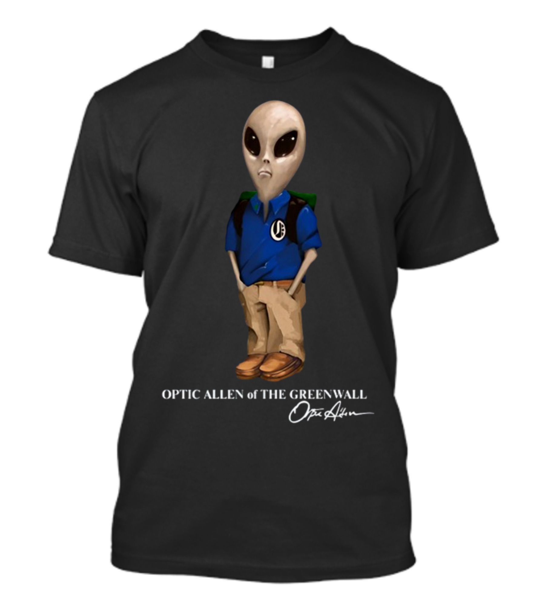 Optic Allen Of The Greenwall Alien Character With Signature T-Shirt