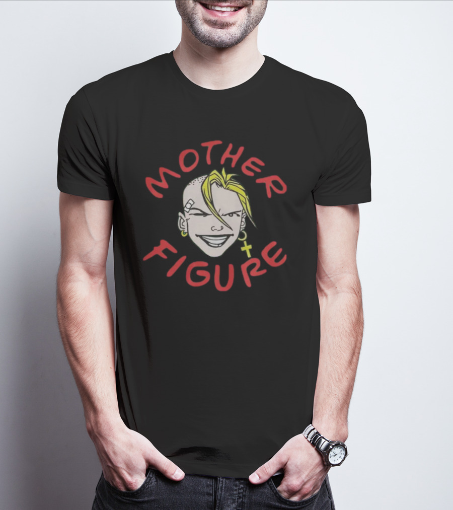 Mother Figure Rebel Character With Cross Earring And Bandage T-Shirt