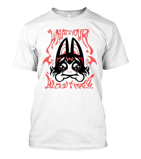 WHAT'S YOUR BLOOD TYPE? KAWAII BAT CHARACTER IN RED AND BLACK T-Shirt