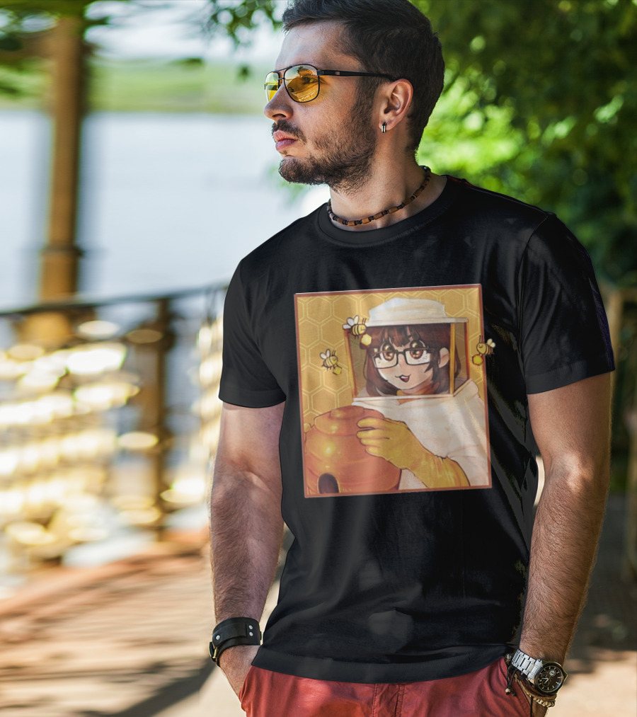 Bizabizow Bee Zabizow Honeycomb Beekeeper Anime Character With Bees And Honeycomb Background T-Shirt