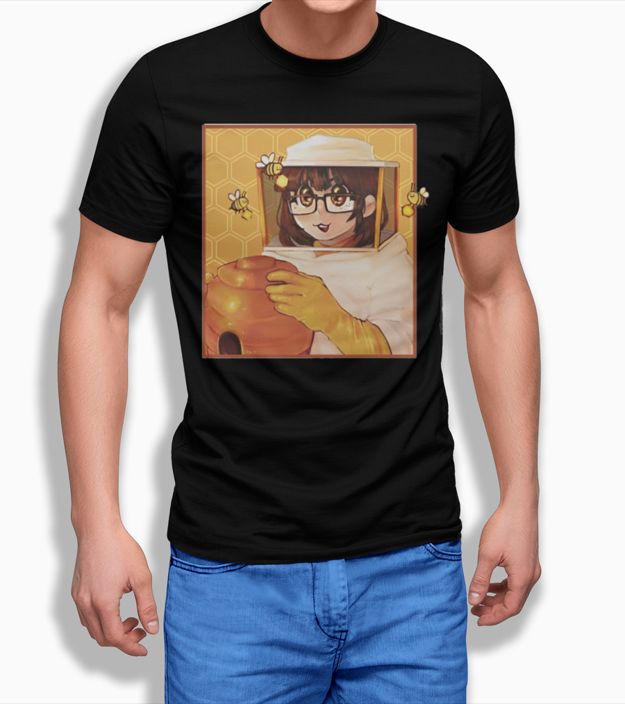 Bizabizow Bee Zabizow Honeycomb Beekeeper Anime Character With Bees And Honeycomb Background T-Shirt