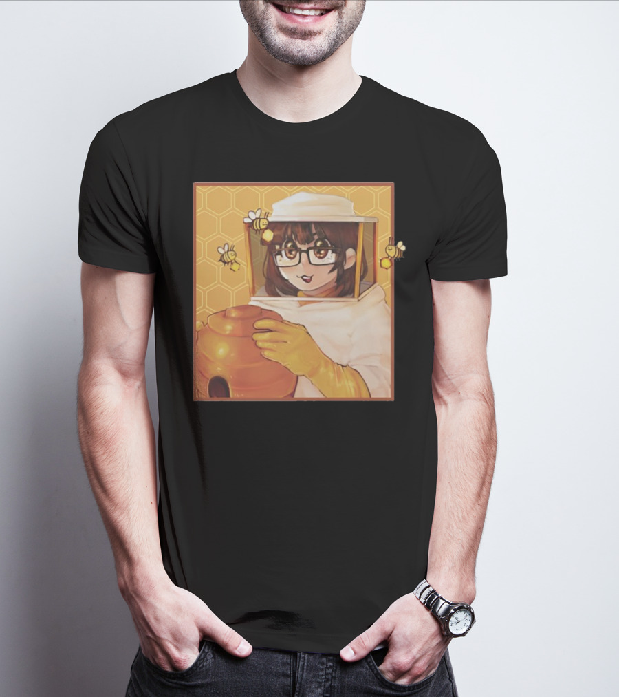 Bizabizow Bee Zabizow Honeycomb Beekeeper Anime Character With Bees And Honeycomb Background T-Shirt