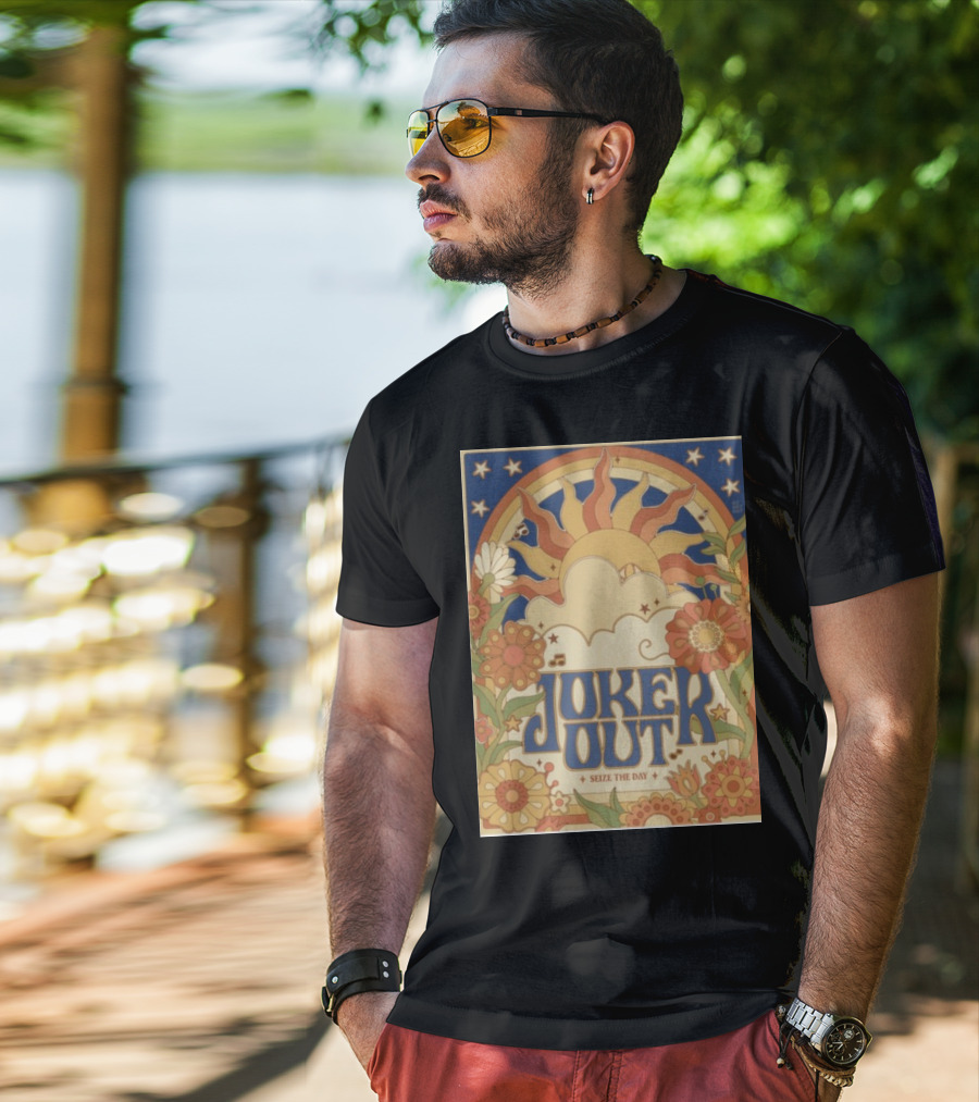 Joker Out Seize The Day Retro Floral Sunburst T-Shirt