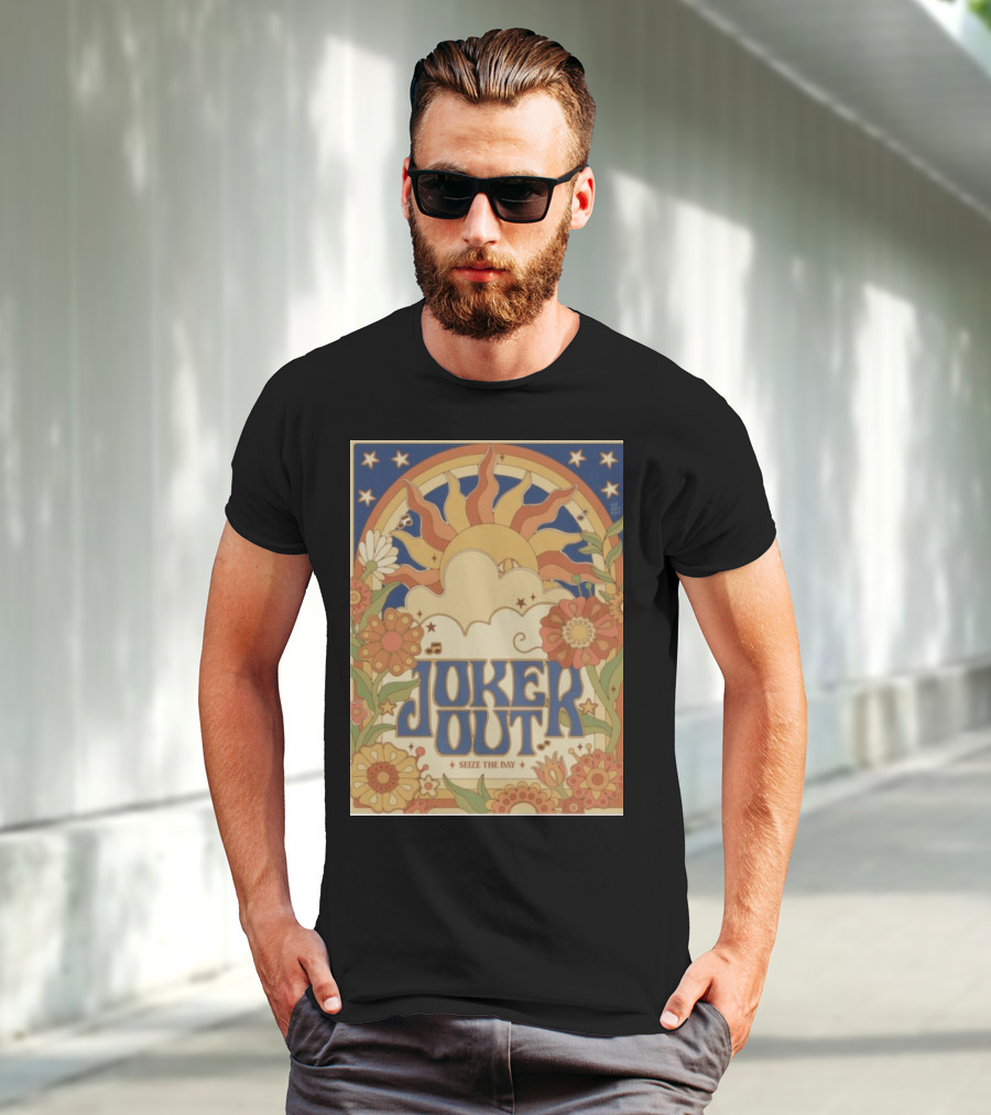 Joker Out Seize The Day Retro Floral Sunburst T-Shirt