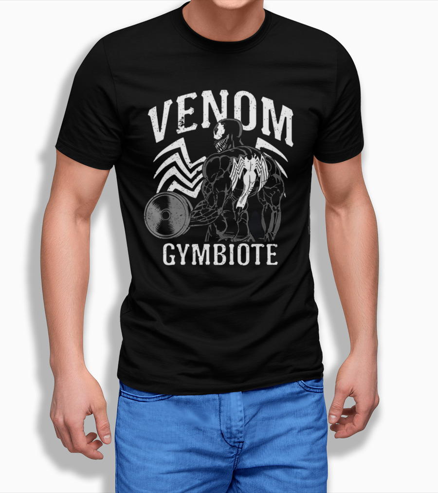 Venom Gymbiote Workout Bodybuilding Fitness Icon With Dumbbell And Spider T-Shirt