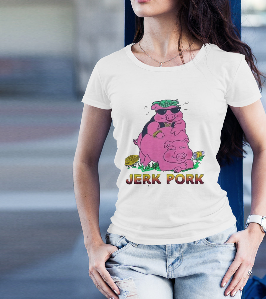 Jerk Pork Cartoon Pigs With Sunglasses And Gold Chain T-Shirt