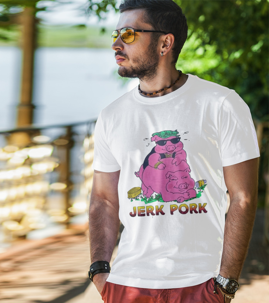 Jerk Pork Cartoon Pigs With Sunglasses And Gold Chain T-Shirt