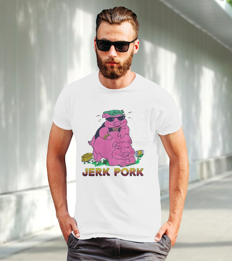 Jerk Pork Cartoon Pigs With Sunglasses And Gold Chain T-Shirt