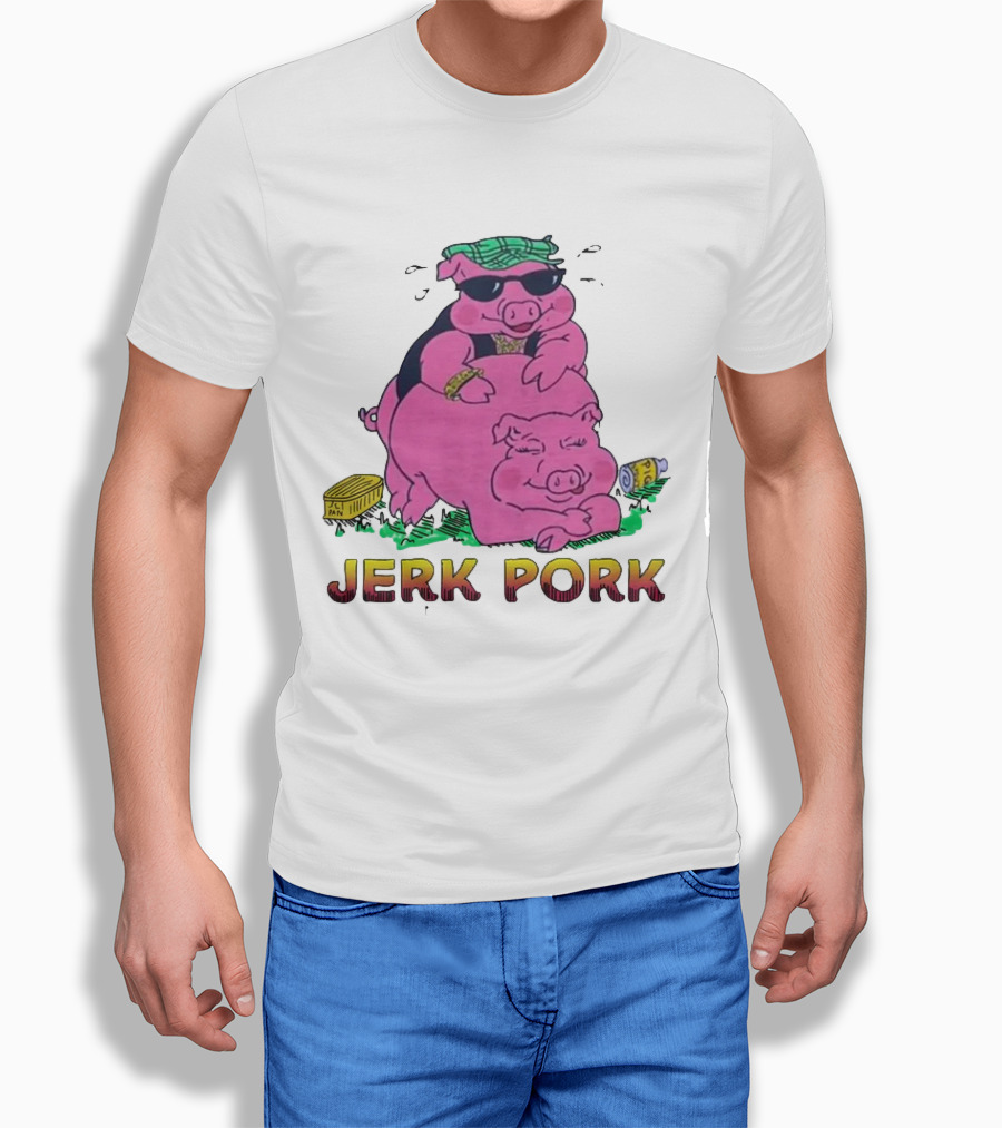 Jerk Pork Cartoon Pigs With Sunglasses And Gold Chain T-Shirt